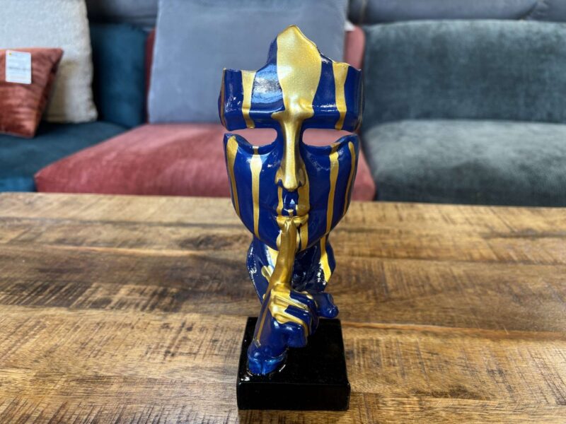 VISAGE CHUT SUR SOCLE EN RÉSINE BLEU COULURES DORÉES