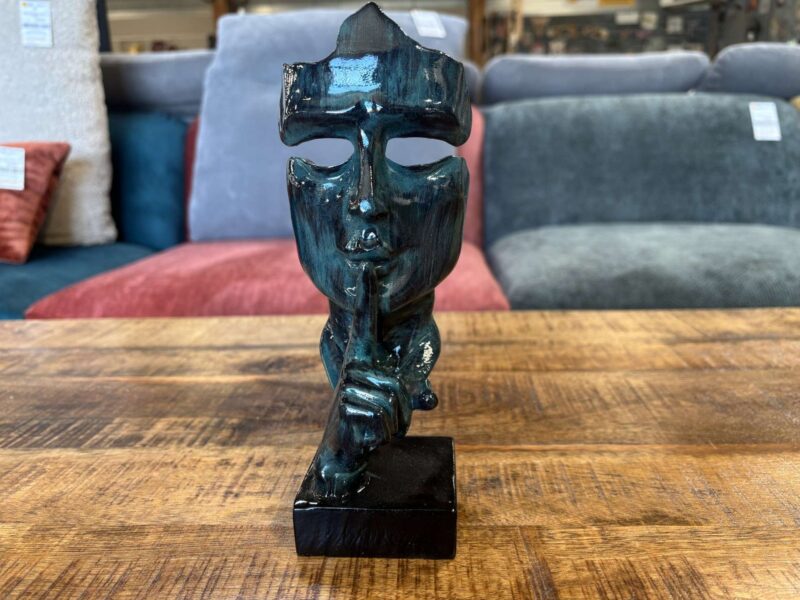 VISAGE CHUT SUR SOCLE EN RÉSINE NOIR PATINÉ VERT