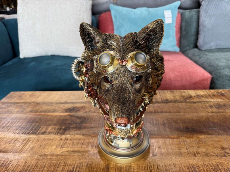 LOUP MÉCANIQUE EN RÉSINE H.35 CM - DESTOCKAGE