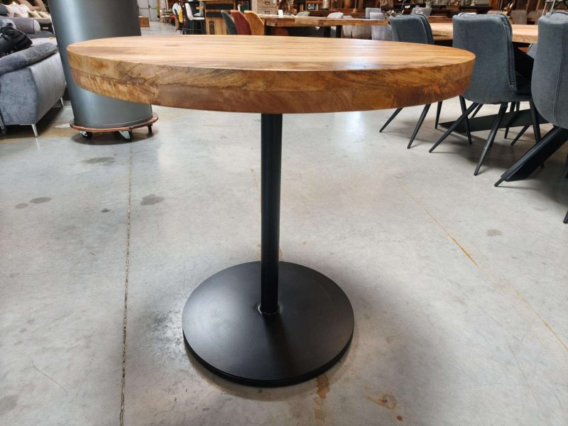 TABLE RONDE DIAM.80CM EN MANGUIER - PIED CENTRAL MÉTAL NOIR