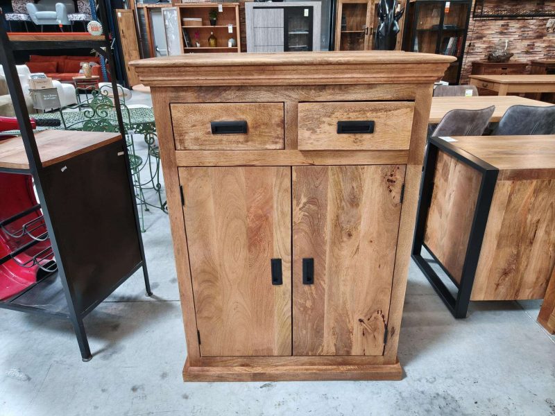 MEUBLE D'APPOINT 2 PORTES + 2 TIROIRS MANGUIER MASSIF