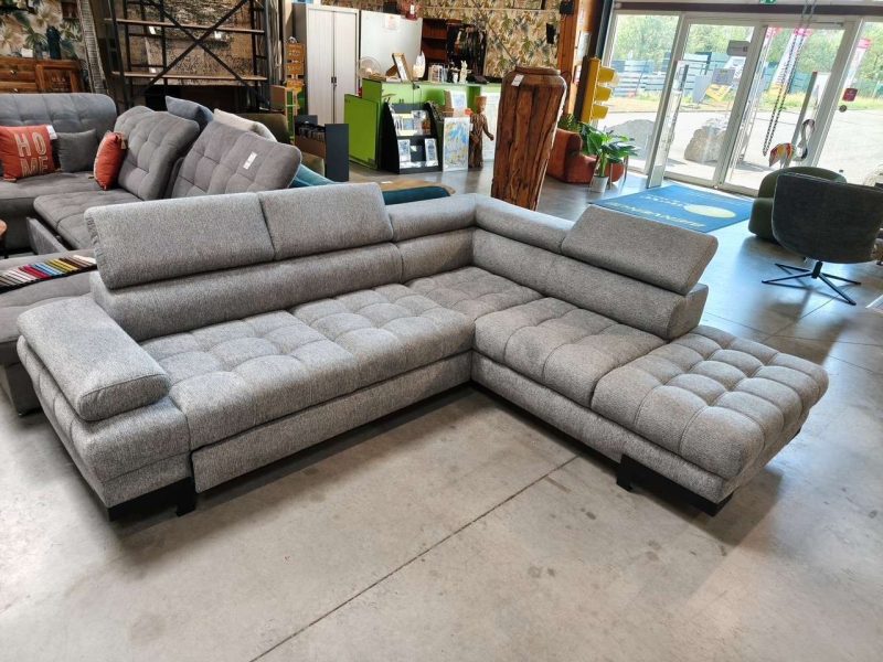 CANAPÉ ANGLE DROIT SELVA - CONV. + COFFRE TISSU GRIS  - DESTOCK EXPO