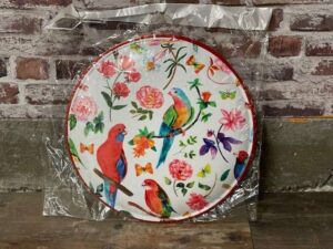 PLAQUE METAL RONDE OISEAUX FLEURS