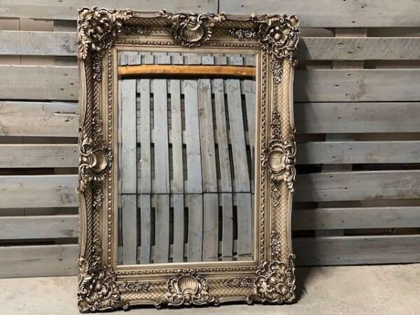 MIROIR BAROQUE ARGENTÉ VERRE BISEAUTÉ COQUILLAGES