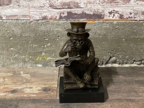 STATUE BRONZE SINGE AVEC LIVRE ANNEXE MEUBLE & DECO