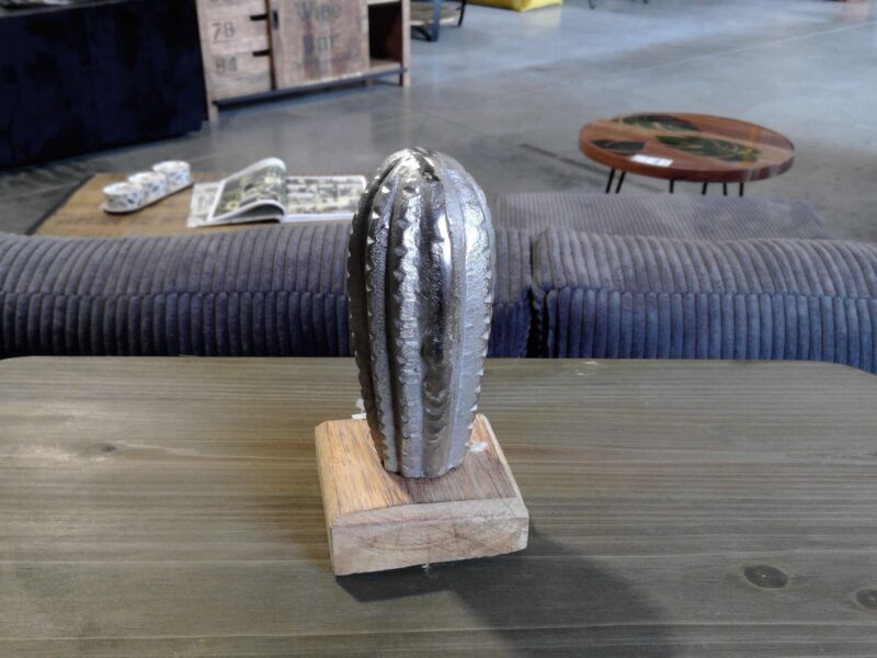 CACTUS METAL SUR SOCLE BOIS H.15CM