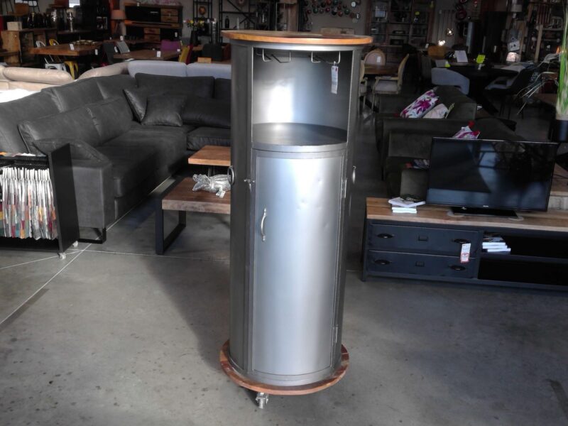 BAR ROND TONNEAU MÉTAL ET MANGUIER H.155CM