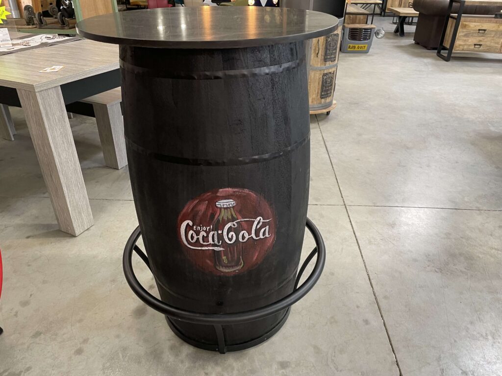 BAR TONNEAU COCA COLA DESSUS STYLE MARBRE NOIR H.107CM
