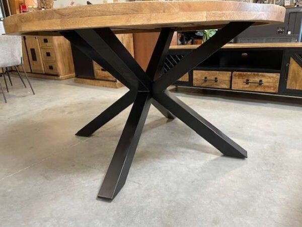 TABLE RONDE MANGUIER MASSIF - PIED METAL NOIR ARAIGNÉE DIAM.140CM – Image 2