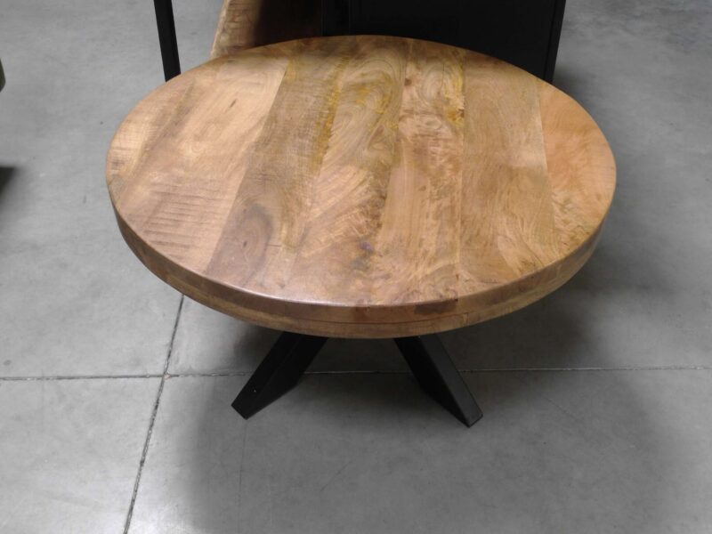 TABLE BASSE RONDE MANGUIER MASSIF - PIEDS MÉTAL ARAIGNÉE - DIAM.80CM