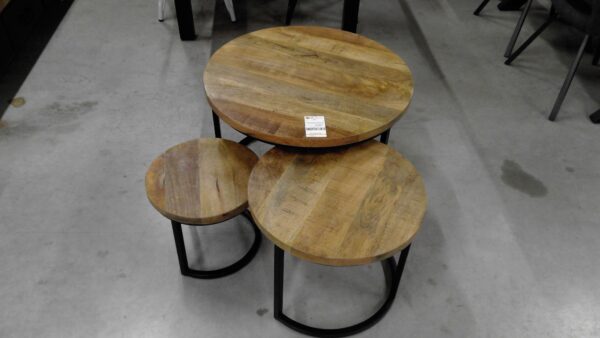 SET DE 3 TABLES GIGOGNES RONDES BOIS PIEDS MÉTAL NOIR ( ZONE 7) ANNEXE MEUBLE & DECO