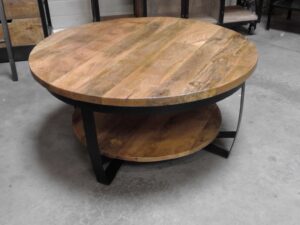 TABLE BASSE RONDE MANGUIER ET METAL 2 PLATEAUX ANNEXE MEUBLE & DECO