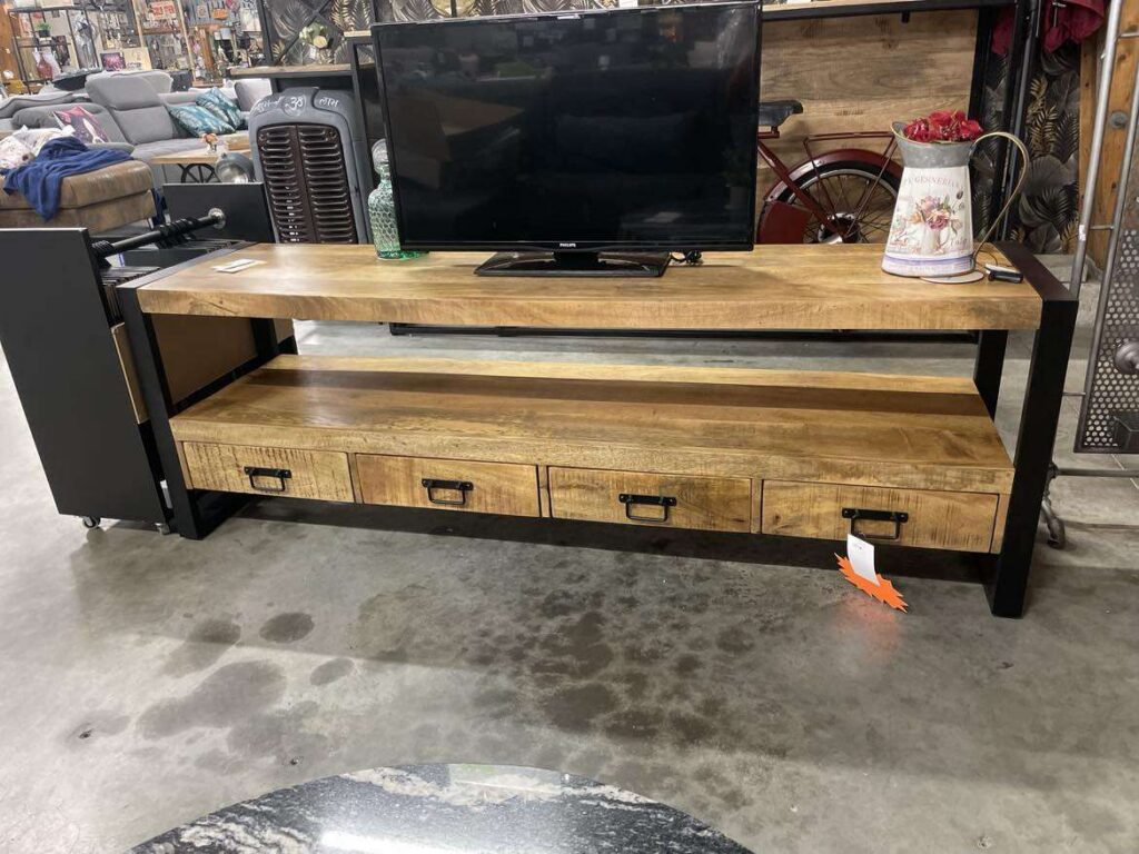 MEUBLE TV MANGUIER ET MÉTAL 4 TIROIRS L.180CM