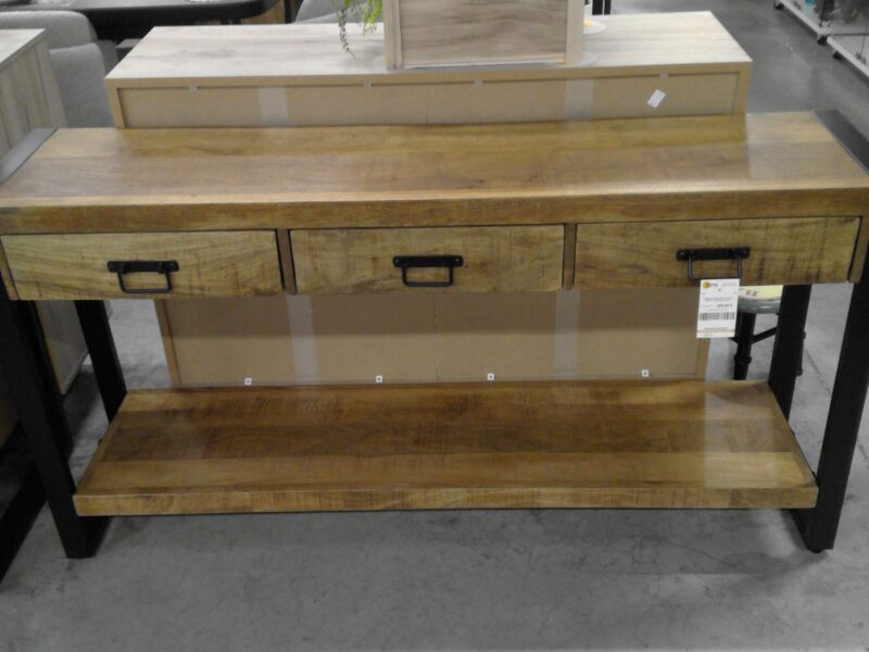 CONSOLE MANGUIER ET MÉTAL 3 TIROIRS + ÉTAGÈRE ( ZONE 1 )