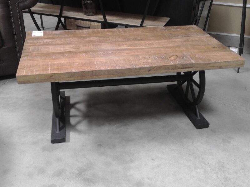 TABLE BASSE MANGUIER PIED ROUE MÉTAL