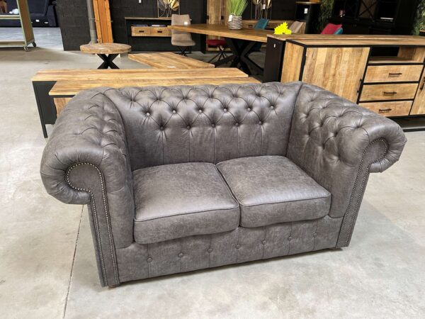 CANAPÉ 2 PLACES CHESTERFIELD TISSU GRIS ANNEXE MEUBLE & DECO