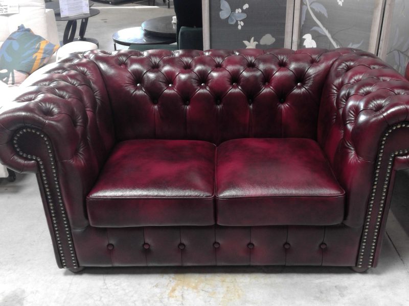 CANAPÉ 2 PLACES CHESTERFIELD CUIR MARRON ROUGE FONCÉ
