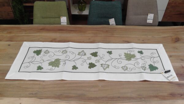 CHEMIN DE TABLE BLANC ET VERT FEUILLES ANNEXE MEUBLE & DECO